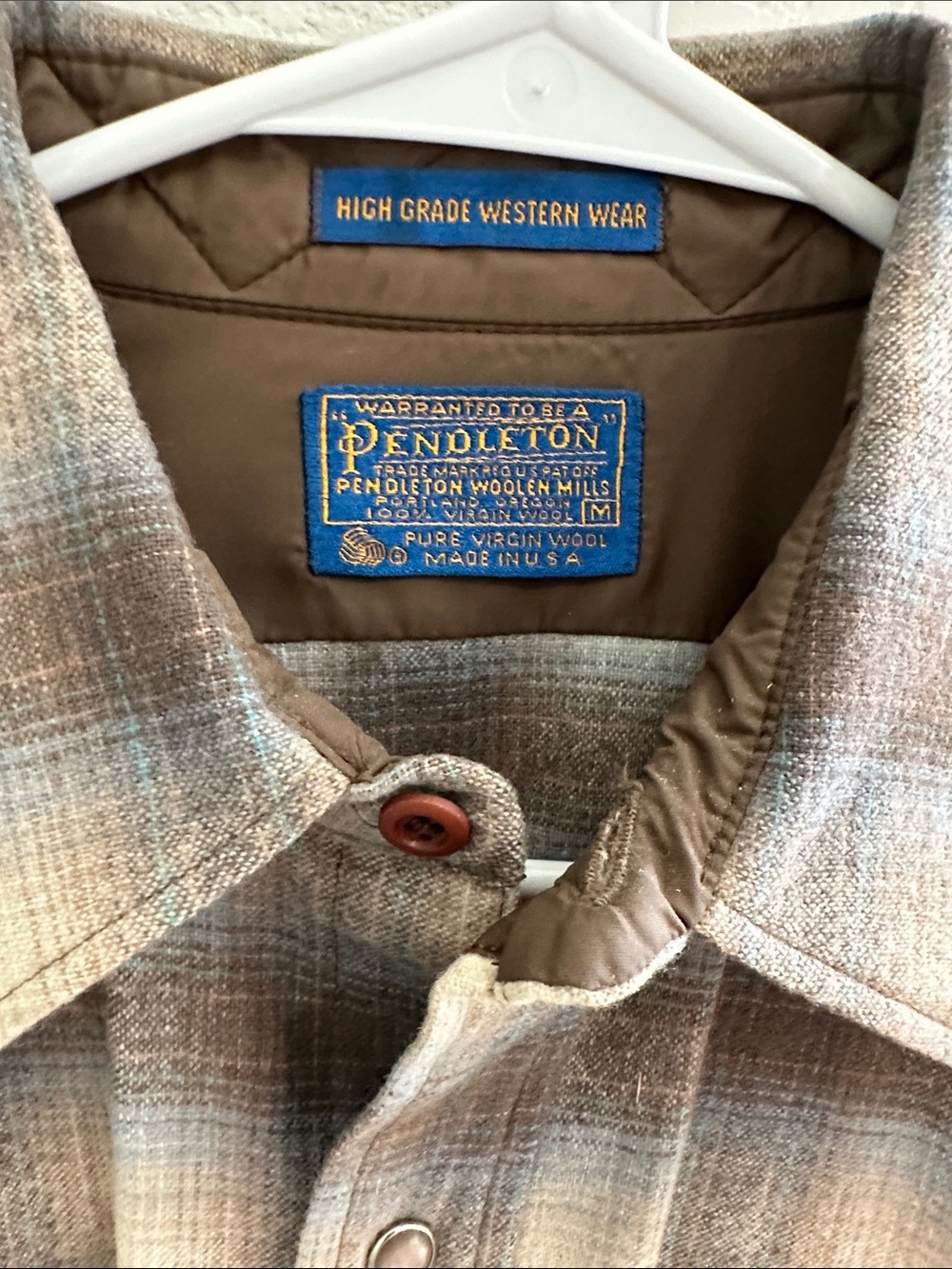 Pendleton Men's Brown and Cream Plaid Western Button-Down Shirt - Picture 3 of 5